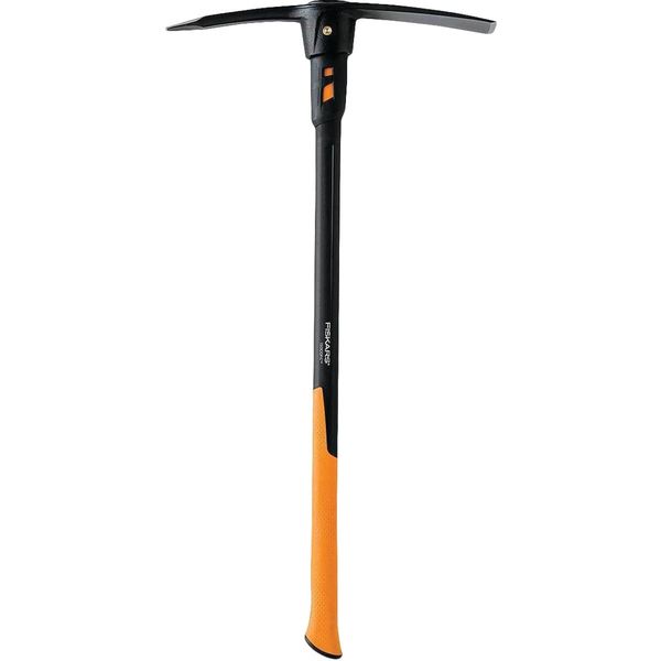 Fiskars Pro IsoCore 2,3 kg. Gartenhacke – 91,4 cm Stoßschutzgriff – Grabwerkzeug für Harte Böden – Doppelendige Spitzhacke und Gartenhacke – Schwarz/Orange