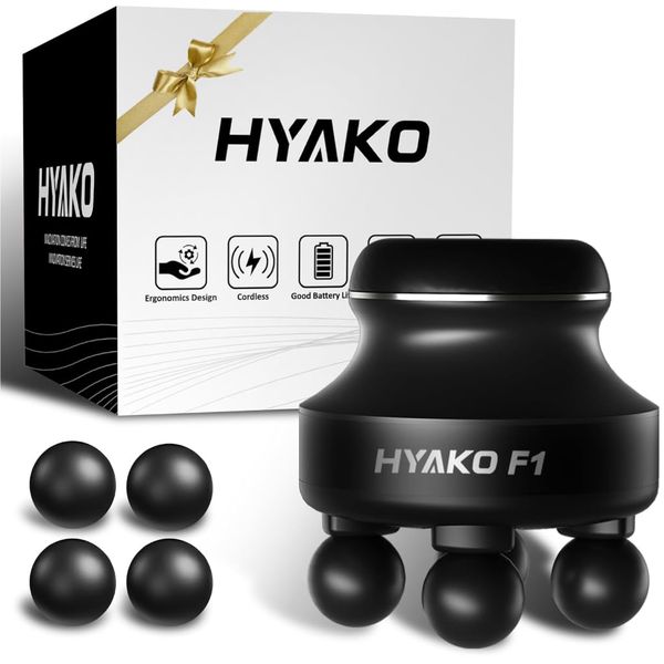 HYAKO F1 Massagepistole Massage Gun 4-Köpf 5 Modi Regulierbare Mini Tiefengewebe Massagegerät für Rücken Nacken und Beine-und den Ganzen Körper,Elektrisches Handmassagegerät zur Muskel Massage