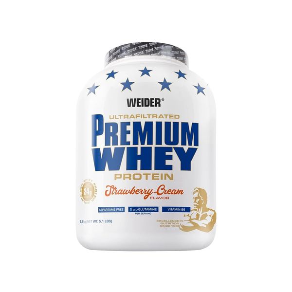 Weider Premium Whey Protein Pulver mit Isolat für Muskelaufbau, Erdbeer-Creme, 2,3kg