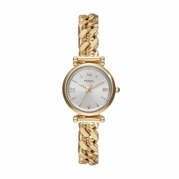 Fossil Carlie Watch für Damen, Goldfarbenes Quarz-Dreizeigerwerk mit Edelstahlarmband