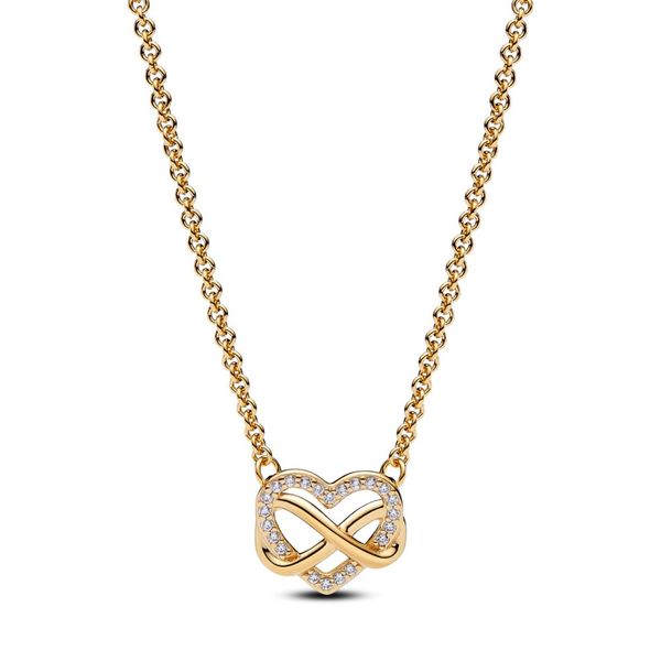 Pandora Moments Halskette Ewigkeitsherz, 14-karätig vergoldet, mit klarem Cubic Zirkonia