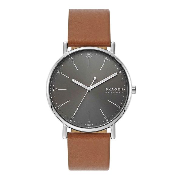 Skagen Signatur Watch for Men, Quartz Three Hand Movement with Leather Strap