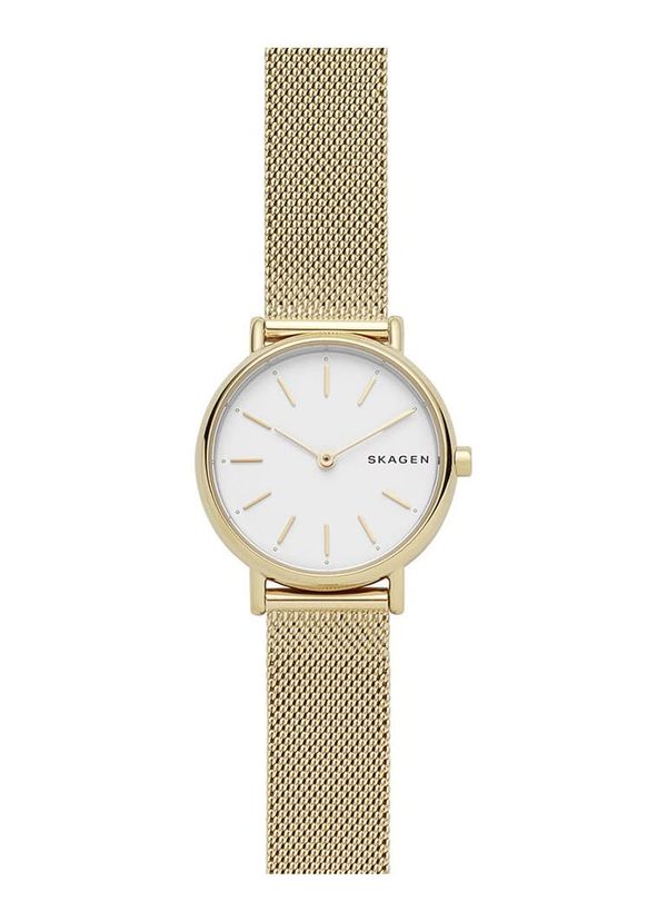 Skagen Signatur Lille Watch for Women, Gold Tone Quartz Two Hand Movement with Stainless Steel or Leather Strap