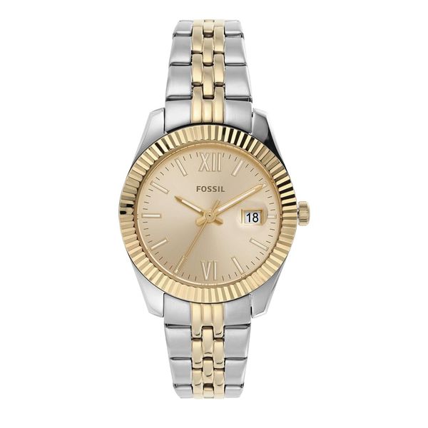 Fossil Scarlette Watch für Damen, 33mm Quarz-Dreizeiger-Datumswerk mit Edelstahlarmband
