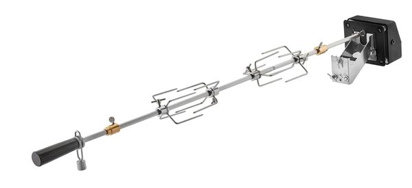 RÖSLE Premium-Drehspieß, Hochwertiger Grillspieß für RÖSLE BBQ-Stationen für VIDERO G4/G6 und MAGNUM G4, Traglast 10 kg, Edelstahl 18/10, Silberfarben/Schwarz