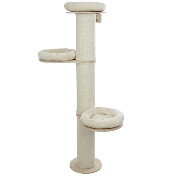 RL24 - Kratzbaum K2 – Katzenbaum mit 3 Plattformen & Plüschkissen in beige – mit Sisalteppich an der Kratzsäule – Kratzstamm ø 22cm – Höhe 1