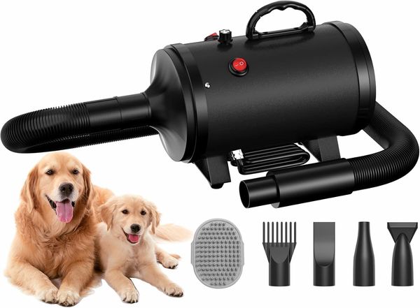 Hundefön Blower Sehr Leise 4.5 PS / 3200W Motor Einstellbare Geschwindigkeit, Hundepflege-Trockner-Gebläse mit 4 verschiedenen Düsen elastis