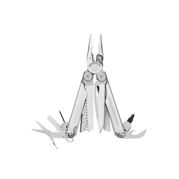 Leatherman Wave+ Multitool – 18-in-1 Edelstahlwerkzeug mit außen zugänglichen Klingen, Zange und Drahtschneider