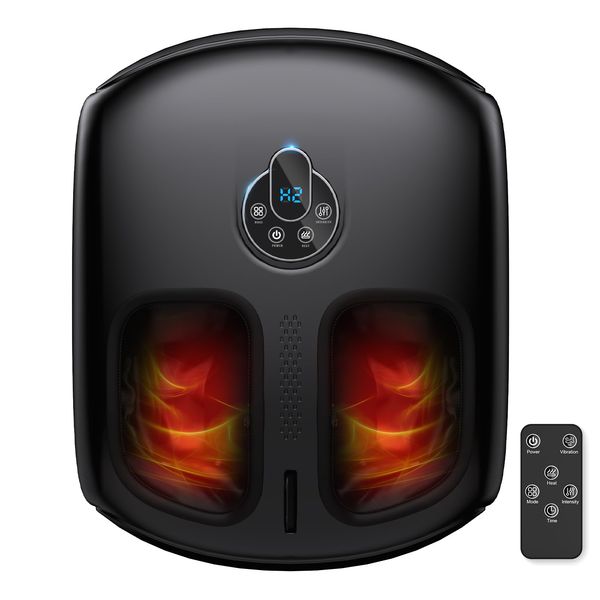 HTM Fußmassagegerät, Fussmassagegerät Elektrisch mit Wärmefunktion, Foot Massager mit Fernbedienung, Shiatsu-Tiefenknetmassage, 4 Massagemodi (Vibration/Kompression/Rollen),Bis Schuhgröße 47