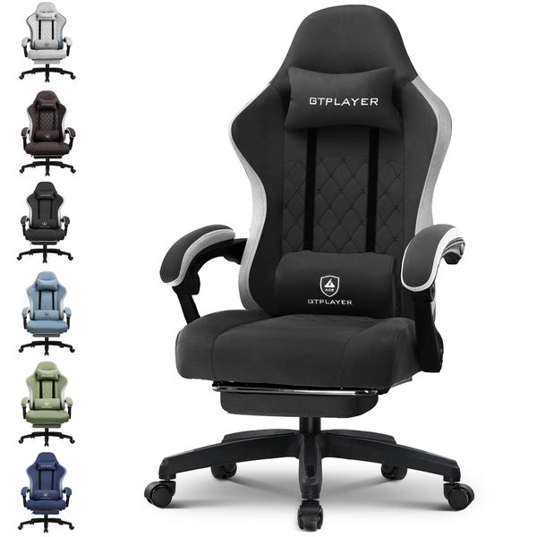 GTPLAYER Gaming Stuhl Ergonomischer Gaming Sessel mit Stoffoberfläche und Fußstütze