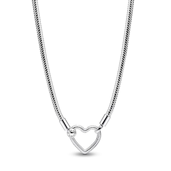 PANDORA Moments Herzverschluss Schlangen-Gliederhalskette aus Sterling Silber, Kompatibel Moments Charms, Größe 45cm,393377C00-45