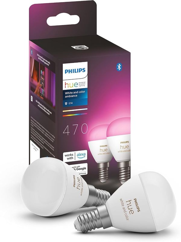 Philips Hue White Ambiance & Color E14 Luster LED Lampe, Dimmbar, bis zu 16 Mio. Farben, Steuerbar via App, Kompatibel mit Amazon Alexa, Doppelpack