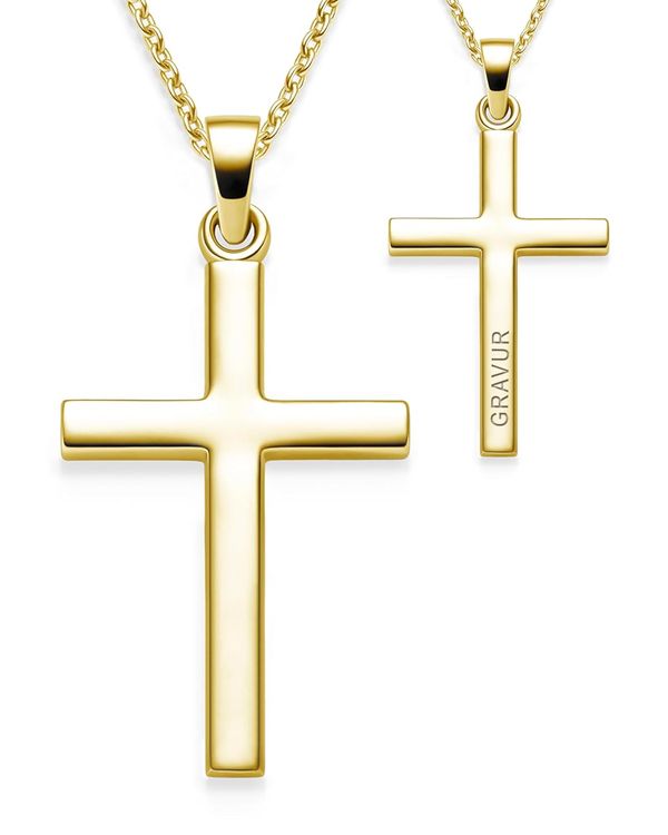 Kreuz Kette Kommunion Mädchen Junge Gold (Silber 925 vergoldet) mit Gravur | Kreuzkette Anhänger Halskette Kinder Schmuck | Geschenke zur Ta