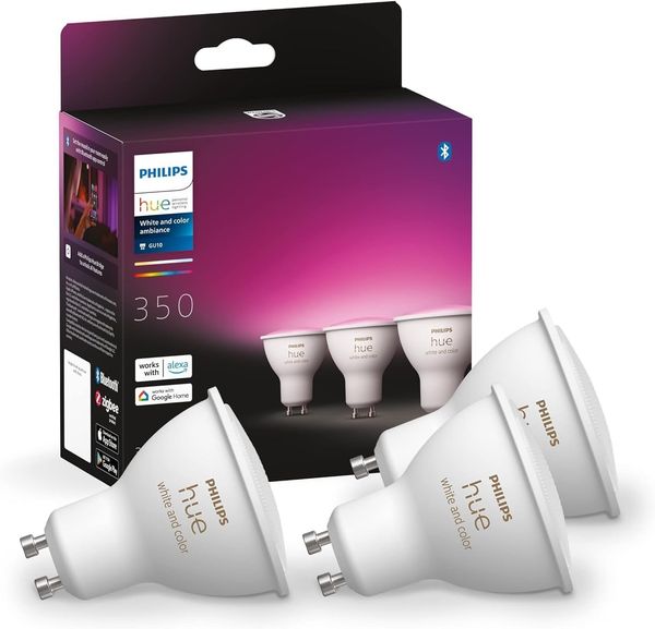 Philips Hue White & Color Ambiance GU10 LED Spot 3er Pack (350 lm), dimmbare LED Lampen für das Hue Lichtsystem mit 16 Mio. Farben, smarte Lichtsteuerung über Sprache und App