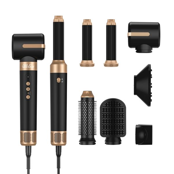 UKLISS Airstyler Multistyler 7 in 1, 1400w Warmluftbürste Haartrockner mit 3 Temperatur, 30mm Lockenstab mit Luft,Föhn mit Diffusor, Stylingbürsten für Trocknen, Locken,Glätten, Styling