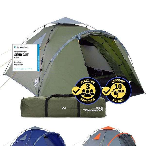 Lumaland Pop Up Zelt | 3-4 Personen Familienzelt | Wurfzelt Innenmaße 210x210x120 cm | Wasserdicht & Windfest | Ideal als Camping, Festival