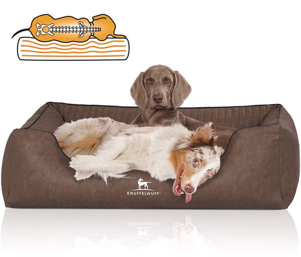 Knuffelwuff Orthopädisches Hundebett Chesapeake aus Laser gestepptem marmoriertem Kunstleder XXL 120 x 85cm Braun - Abnehmbarer Bezug - leicht zu reinigen - für große, mittelgroße und kleine Hunde