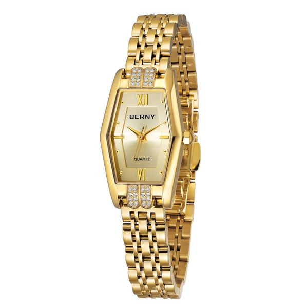 BERNY Gold Uhren für Frauen Hexagon Damen Quarz Armbanduhren Edelstahl Band Kleine Analoguhr Luxus Armband