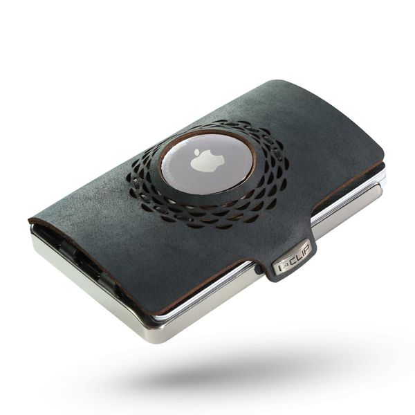 I-CLIP Edelstahl für Apple AirTag mit austauschbarer Geldklammer - Portemonnaie - Slim Wallet - Geldbörse kompatibel für Apple AirTag - Stahl poliert Schwarz