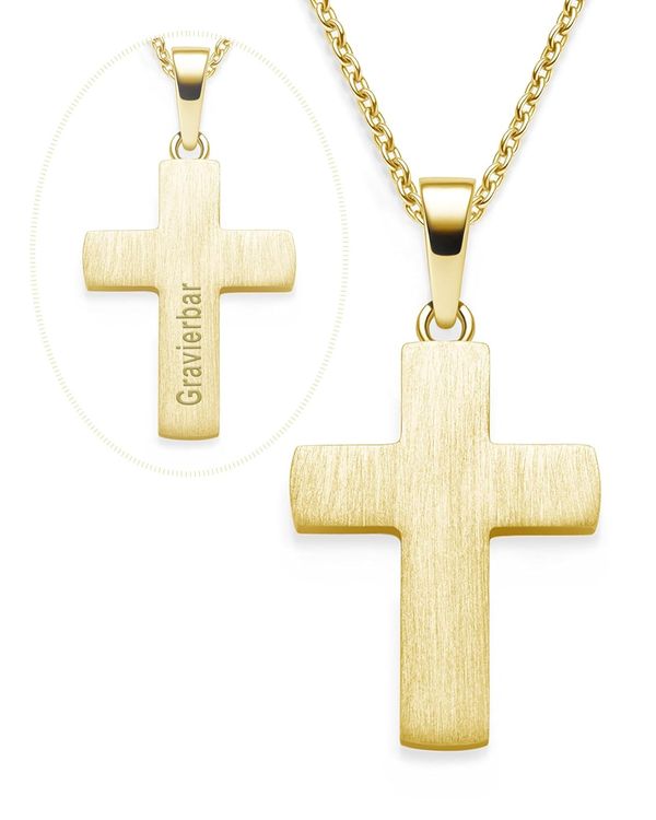 Kreuz Kette Kommunion Mädchen Junge Gold (Silber 925 vergoldet) mit Gravur | Kreuzkette Anhänger Halskette Kinder Schmuck | Geschenke zur Ta