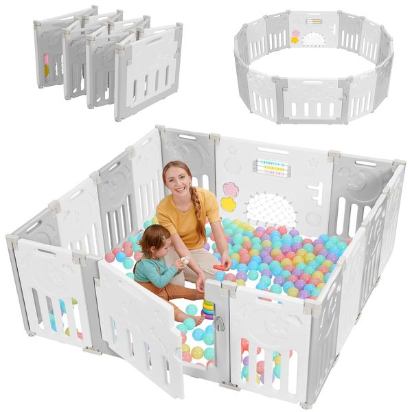 Dripex Laufstall Baby Faltbar 150x150cm – Modulares Laufgitter mit Tür & Spielbrett