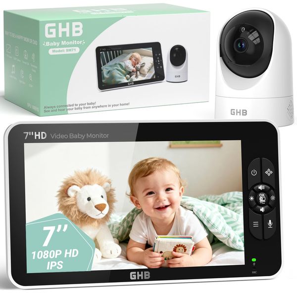 GHB Babyphone mit Kamera 7 Zoll IPS Display – 1080P mit 168 Std. Akkulaufzeit