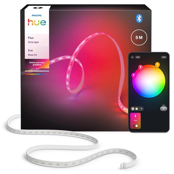 Philips Hue Flux 5m LED-Lightstrip, 1200 lm, Farbmischung RGBWWIC, zuschneidbar und erweiterbar