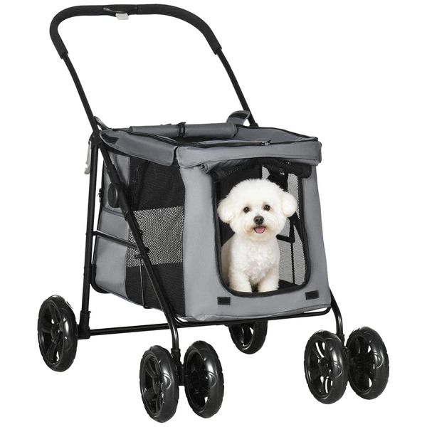 PawHut Hundewagen, Faltbarer Hundebuggy, Hundetrolley mit Kissen, Katzenbuggy bis 20 kg, Katzenwagen für kleine und mittelgroße Hunde mit Se