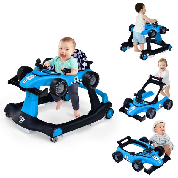 GOPLUS 4-in-1 Baby Lauflernhilfe, Autoförmig mit Höhenverstellung und Licht & Musik