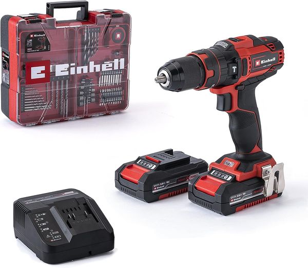 Einhell Akku-Schlagbohrschrauber-Set TE-CD 18/40 Li-i +64 (2x2,0 Ah) Power X-Change (Li-Ion, 18 V, 40 Nm, Drehzahl-Elektronik, 2-Gang-Getriebe, max. 24.000 min-1, inkl. Akkus, Ladegerät & Zubehör)