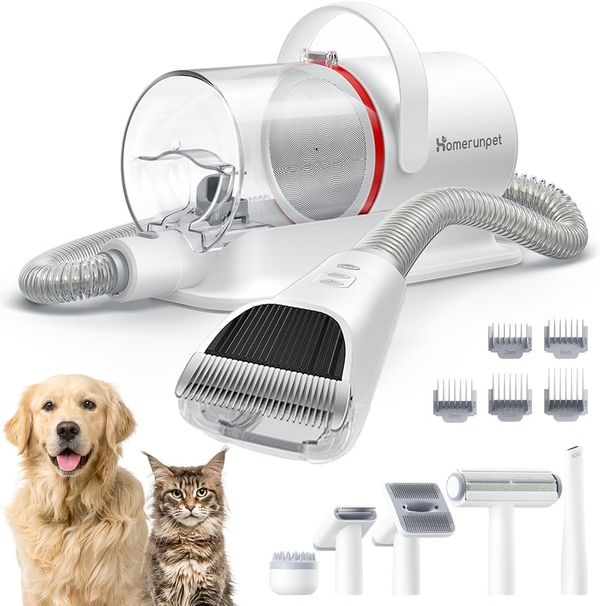 Homerunpet Hundeschermaschine mit Staubsauger, 45dB Ultraleise & Super 12000 Pa Saugt Haustierpflegeset, Profi Hundehaarschermaschine mit 6