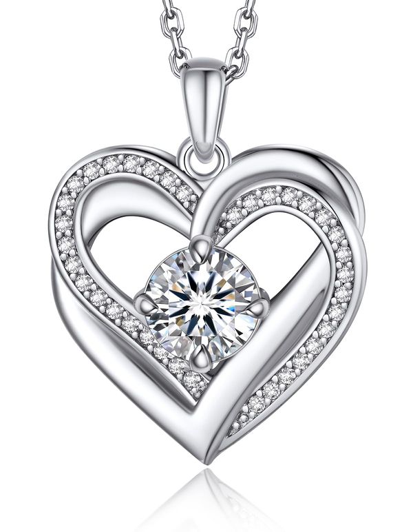 MomentWish Halskette Damen, 1 Karat Moissanite Kette Herz Silber 925 Diamant Silberkette mit anhänger Rosegold Schmuck Geschenk für Frauen F