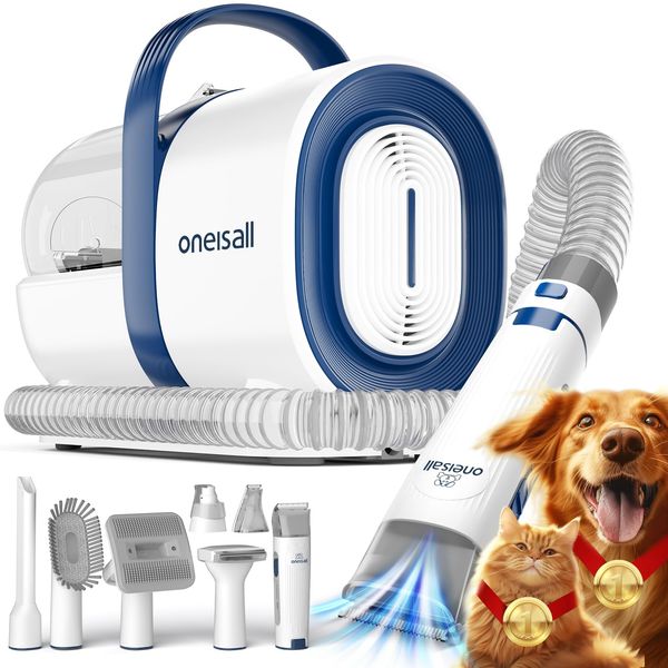 oneisall Hundeschermaschine mit Staubsauger, Super Saugkraft mit 12000 Pa Saugt 99.99% der Tierhaare, Leise Schermaschine Hund Katze Hundeha
