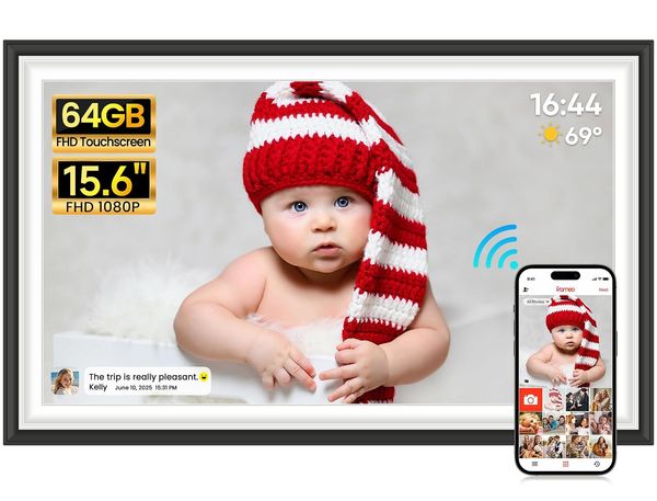 Yalilia Digitaler Bilderrahmen 15,6 Zoll FHD, 64 GB