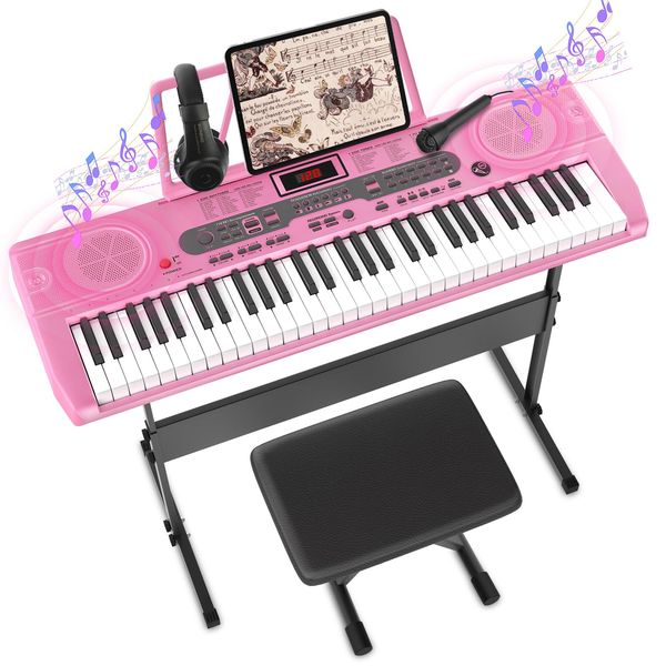 Keyboard Piano 61 Tasten Set für Kinder & Einsteiger – E-Piano mit LED-Bildschirm, Keyboardständer, Klavierbank, Mikrofon, Kopfhörer & Noten