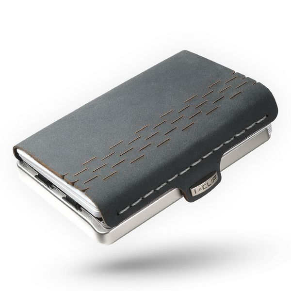 I-CLIP MAX Edelstahl Satiniert Race - Geldbeutel – Slim Wallet mit Platz für 14 Karten- Geldscheinklammer für bis zu 30 Geldscheine - Edelstahlrahmen mit Echtleder-Cover