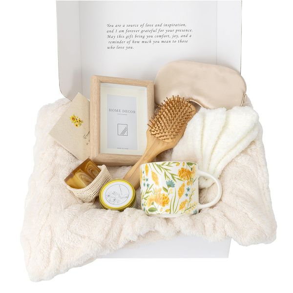 Foldifyzen Geburtstagsgeschenke für Frauen, Gute Besserung, Geschenkkörbe, Pflegepaket mit Sonnenblumen-Kaffeetasse, Sonnenblumen-Muster, Geschenkbox zum Ausmalen als einzigartige Geschenkkörbe für