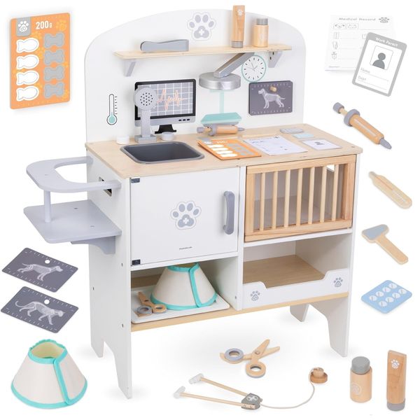 mamabrum Tierkrankenhaus aus Holz – Komplettes Tierarzt Spielset für Kinder ab 3 Jahren