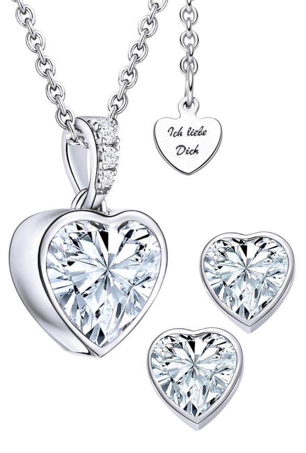 LOVENEST Schmuck Set Damen Silber 925/Rosegold/Gold ZIRKONIA | Herz Schmuckset 3tlg. zum Weihnachten Geburtstag Hochzeitstag | Kette und Ohr