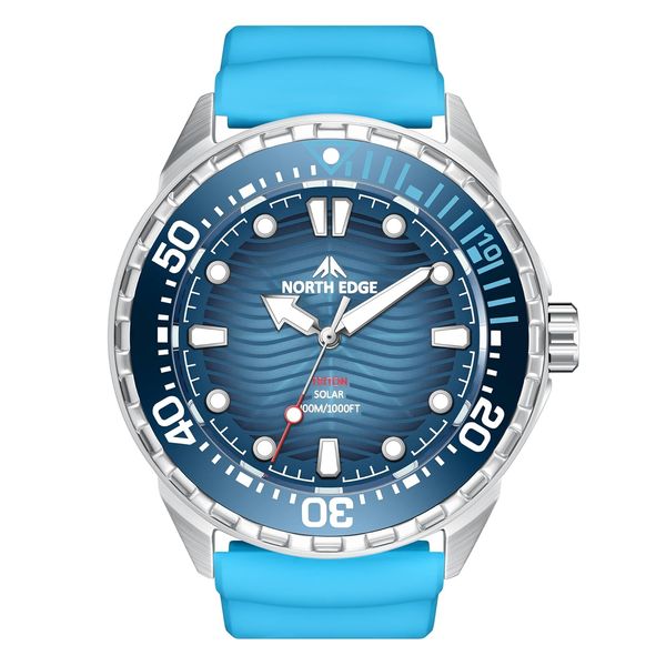 NORTH EDGE Triton Solar Taucheruhr Herren – 300 m Wasserdicht, Edelstahl Gehäuse, Leuchtzeiger, Einseitig Drehbare Lünette, Outdoor Sportuhr