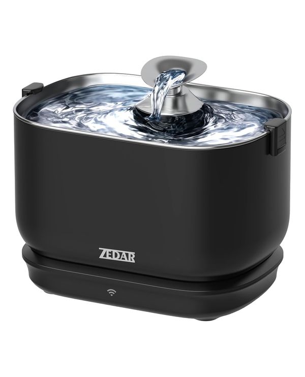 Zedar WF600 Edelstahl Drahtloser Trinkbrunnen mit APP für Katze oder Hund - Inklusive 3 Filtern - Katzenbrunnen - Flüsterleise - Wasserbrunnen Katzen und Hunde