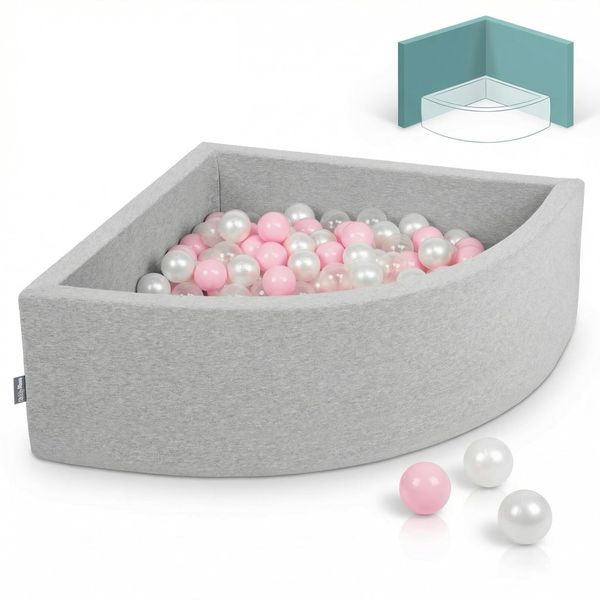 KiddyMoon Eckiges Viertel Bällebad 90×30cm mit 200 Bällen – Schaumstoff Bällepool für Baby und Kleinkinder