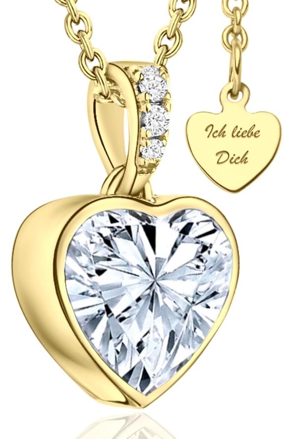 Herzkette Silber 925 / Gold vergoldet Halskette Damen *Ich Liebe Dich* Kette Silberkette Herzanhänger Herz Schmuck nickelfrei Geschenke Frau