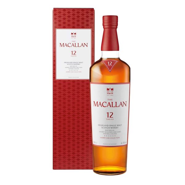 Macallan 12 Jahre Sherry Oak Single Malt Scotch Whisky mit Geschenkverpackung | Noten von Trockenfrüchten, Gewürzen und Eiche | 40% Vol | 700ml