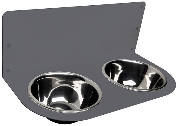schmeck.bar Futterstation Futterbar erhöhter Futterspender kleine mittlere große schreckhafte Hunde mit Näpfen stabil hochwertig Wand (GRAU MATT, C: 600 x 228 x 306 mm - Napf 2X L)