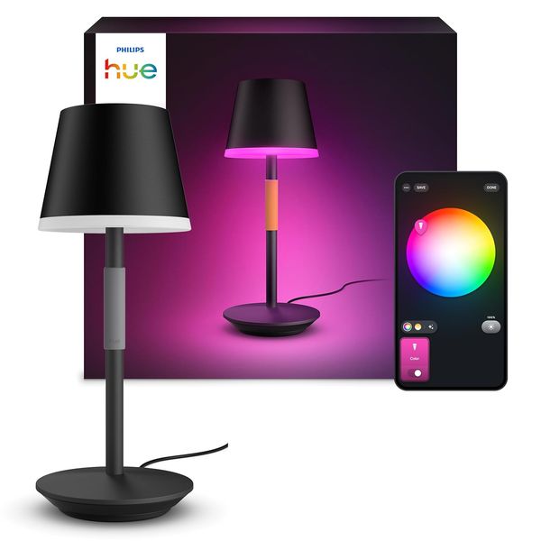 Philips Hue White & Color Ambiance Go Tragbare Tischleuchte – kabellose LED mit 48h Akku, schwarz