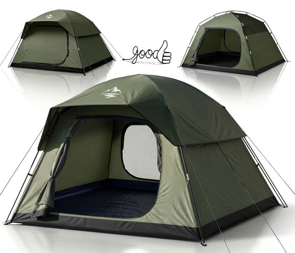 Purebox Zelt Campingzelt 4 Personen – Stabiles Stangenzelt in Armygrün, Wasserdicht & windstabil, Doppelschicht Outdoor Zelt für Camping, Fe