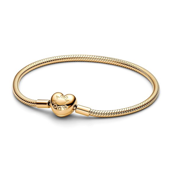 PANDORA Moments Schlangen-Gliederarmband mit Herz-Verschluss aus Sterling Silber mit vergoldeter Metalllegierung, Kompatibel Moments, Größe:18, 563050C00-18