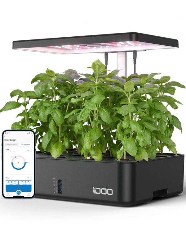 iDOO Hydroponic System, Smart Garden, Hydroponik, WiFi Hydroponisches Anzuchtsystem, mit LED-Pflanzenlampe, Ventilator, Automatisch Timer, Indoor Kräutergarten Kit, Höhenverstellbares, 12 Pods