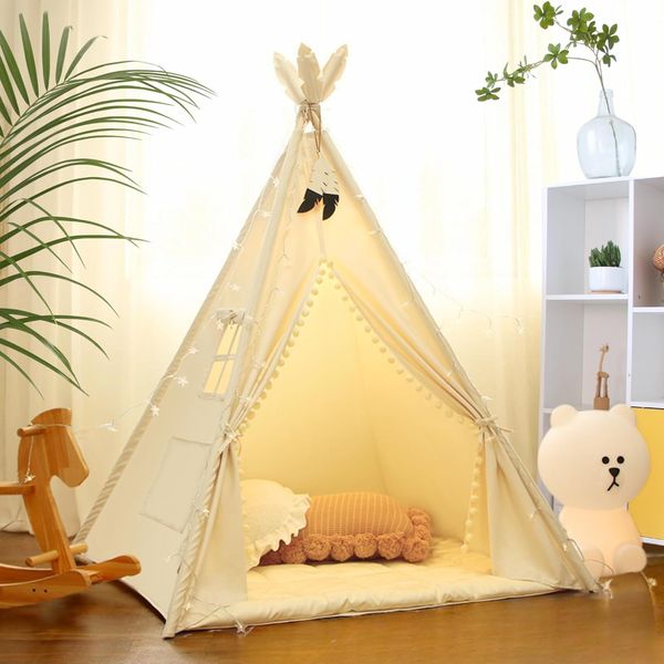 LIONHERZ® DAS ORIGINAL Tipi Zelt für Kinder aus 100% Baumwolle mit Matte, Stabilisator, Federdeko & Tasche [Stabil] Spielzelt Kinderzimmer |